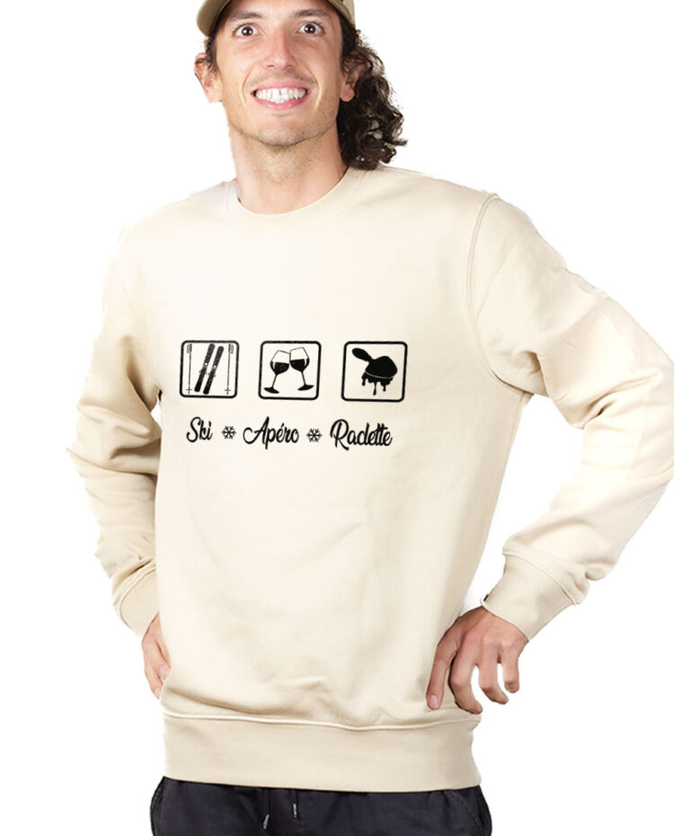 PUHNAT Sweatshirt Pull Homme Naturel SKI APERO RACLETTE