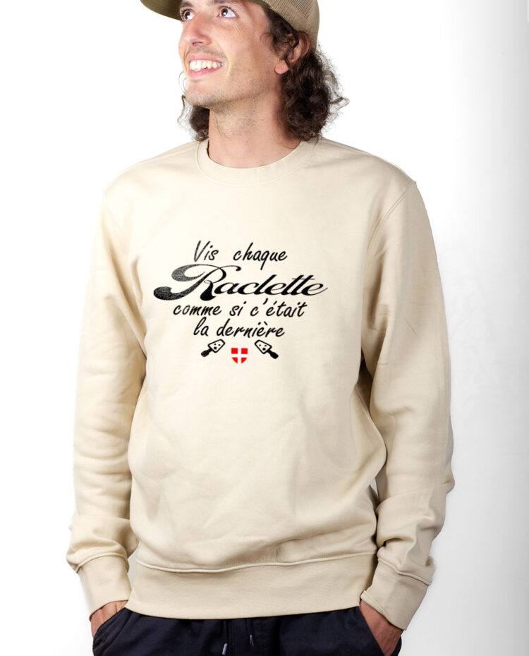 PUHNAT Sweatshirt Pull Homme Naturel VIS CHAQUE RACLETTE COMME SI C ETAIT LA DERNIERE