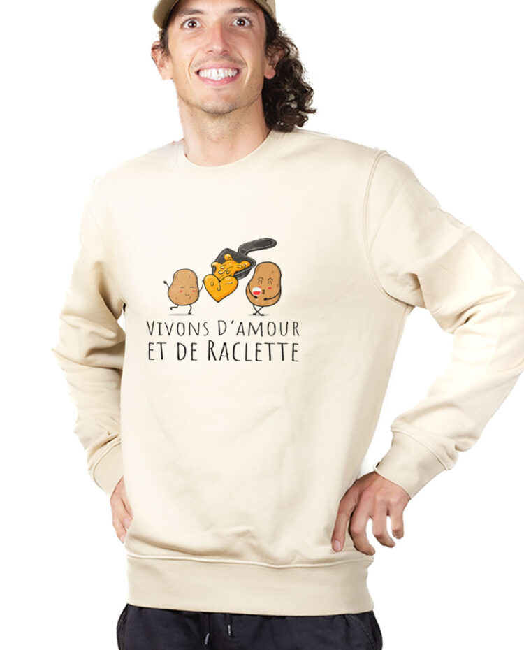 PUHNAT Sweatshirt Pull Homme Naturel VIVONS D AMOUR ET DE RACLETTE