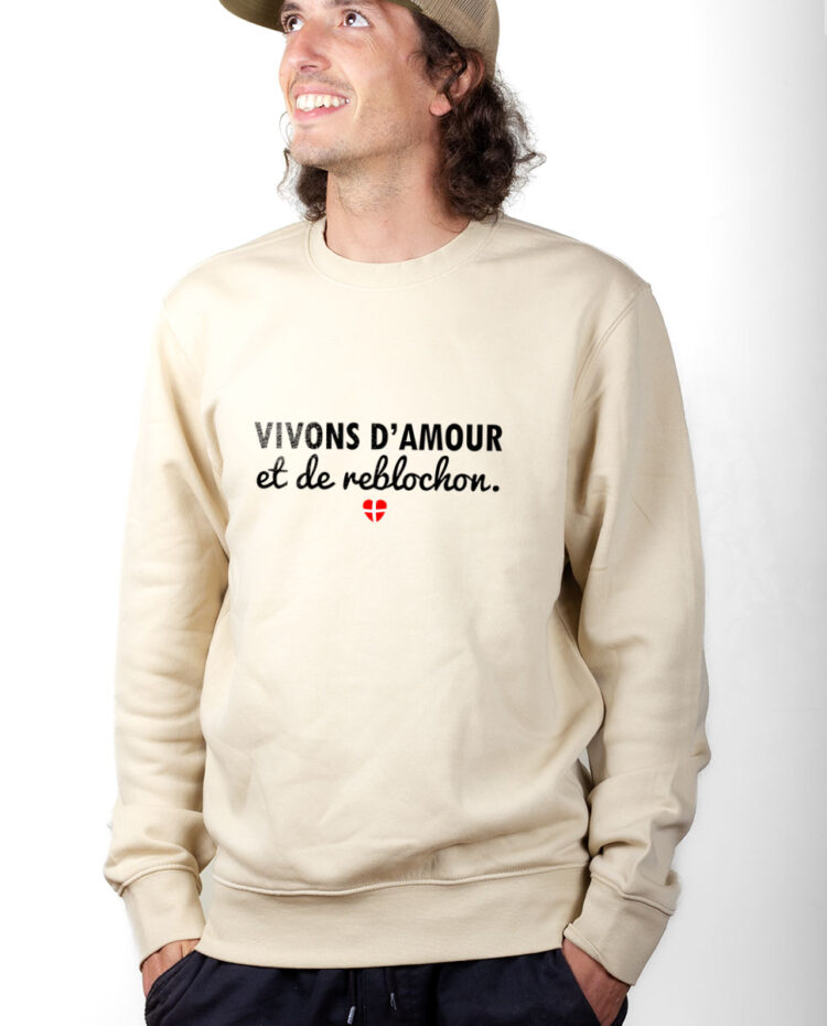 PUHNAT Sweatshirt Pull Homme Naturel VIVONS D AMOUR ET DE REBLOCHON