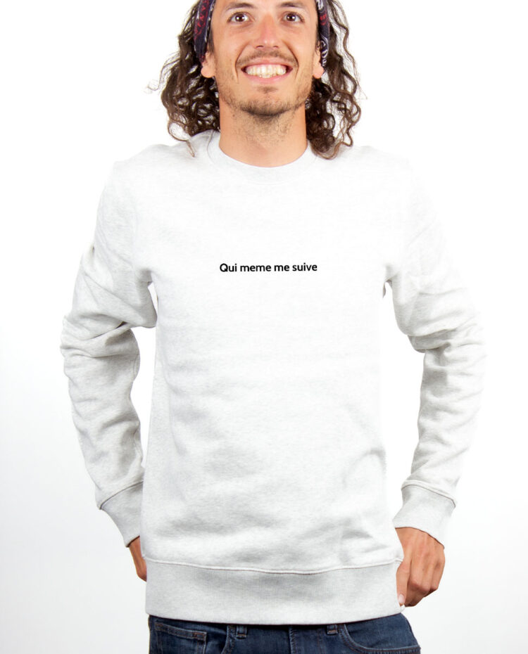 QUI MEME ME SUIVE Sweatshirt Pull Homme Blanc PUHBLA164