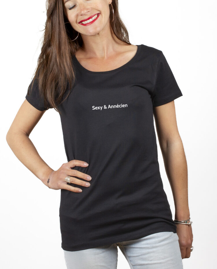 SEXY ANNECIEN T shirt Femme Noir TSFN181