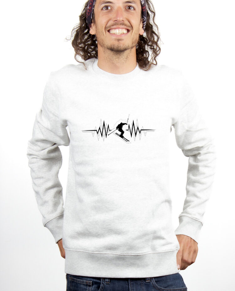 SKI BATTEMENTS DE COEUR Sweatshirt Pull Homme Blanc PUHBLA152