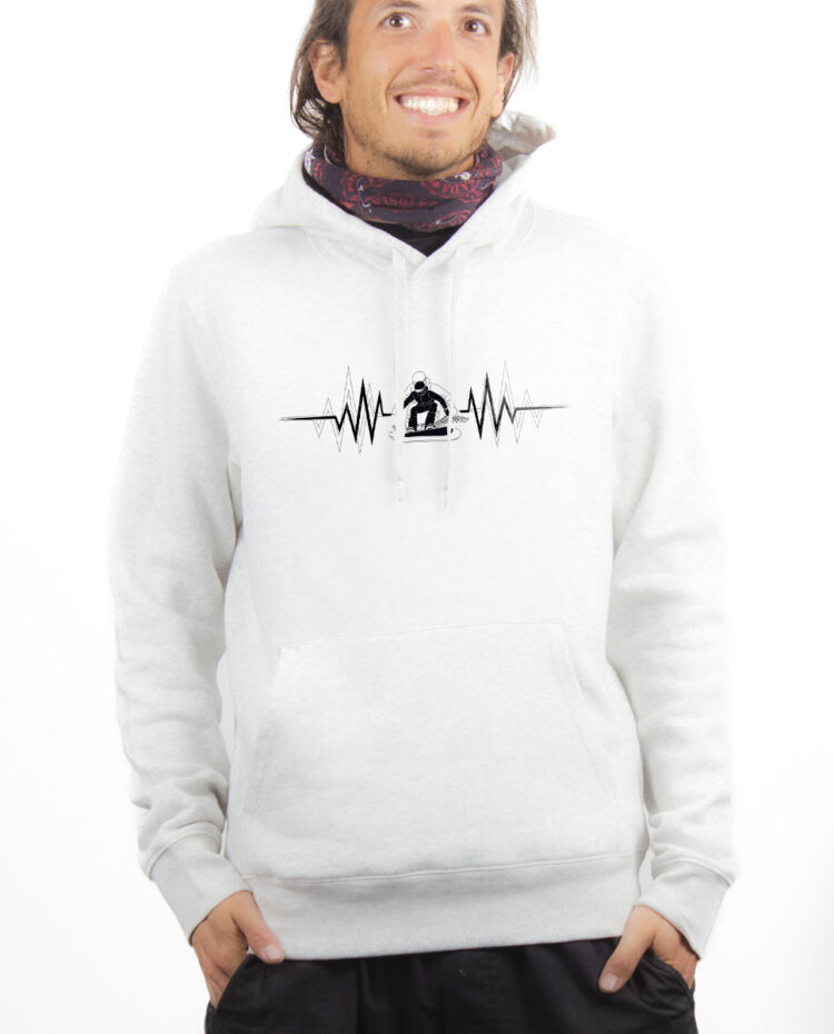 SNOW SNOWBARD BATTEMENTS DE COEUR Hoodie Sweat capuche Homme Blanc SWHBLA153