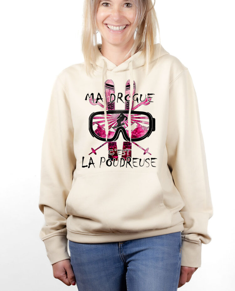 SWFNAT hoodie Sweat capuche Femme naturel MA DROGUE C EST LA POUDREUSE SKI