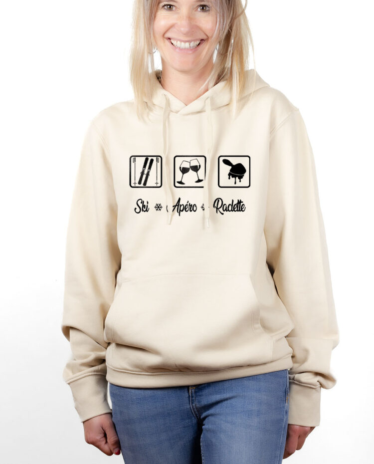 SWFNAT hoodie Sweat capuche Femme naturel SKI APERO RACLETTE