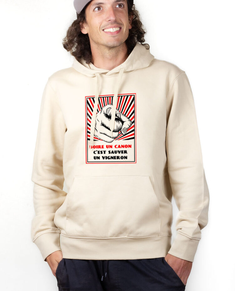 SWHNAT Hoodie Sweat capuche Homme Naturel BOIRE UN CANON C EST SAUVER UN VIGNERON