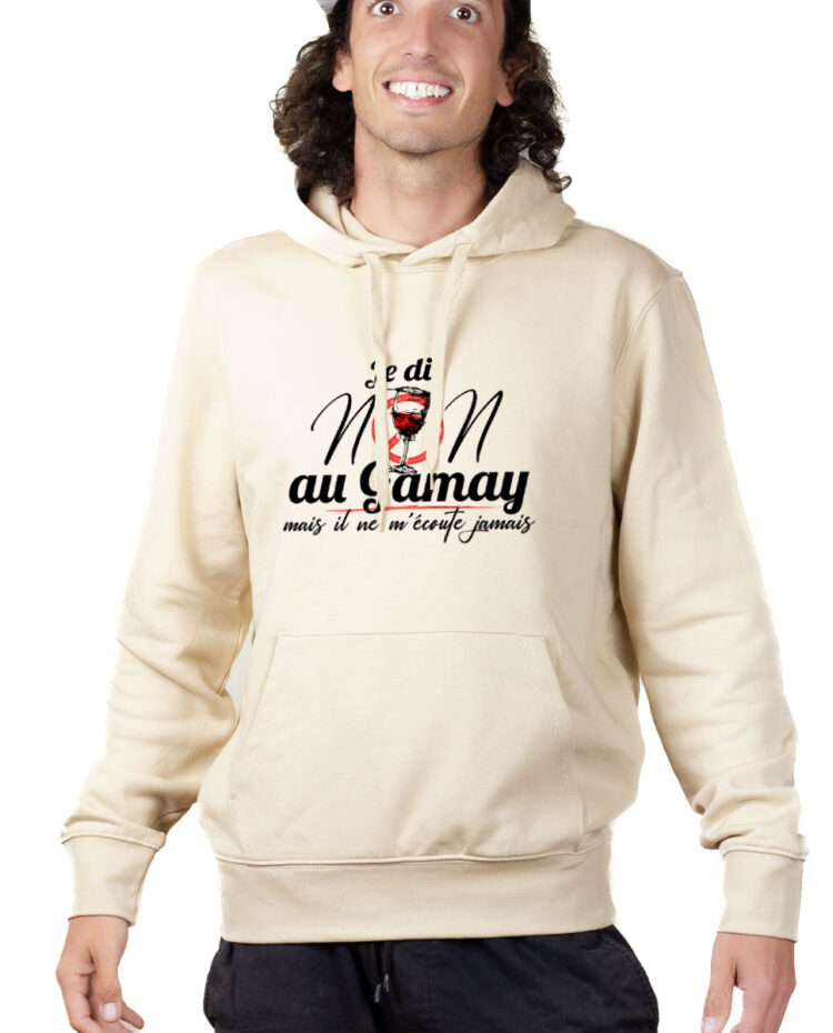 SWHNAT Hoodie Sweat capuche Homme Naturel JE DIS NON AU GAMAY