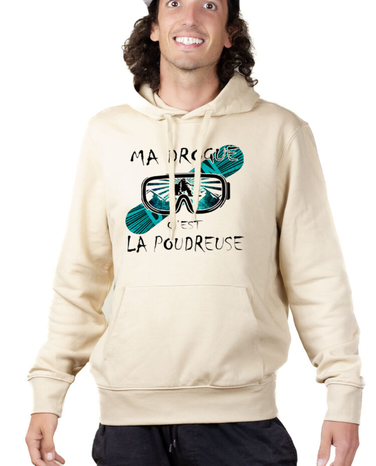 SWHNAT Hoodie Sweat capuche Homme Naturel MA DROGUE C EST LA POUDREUSE SNOW