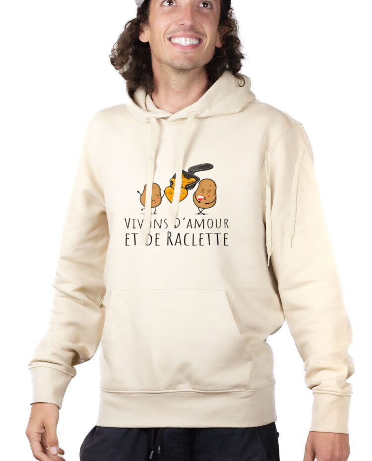 SWHNAT Hoodie Sweat capuche Homme Naturel VIVONS D AMOUR ET DE RACLETTE