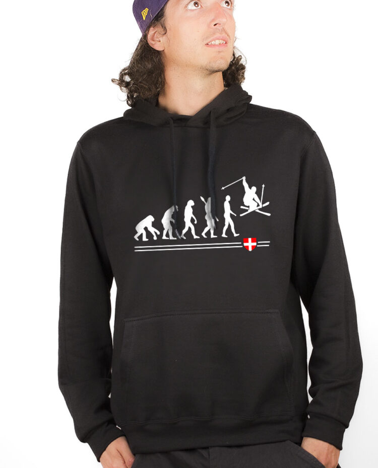 SWHNOI Hoodie Sweat capuche Homme Noir EVOLUTION SKI