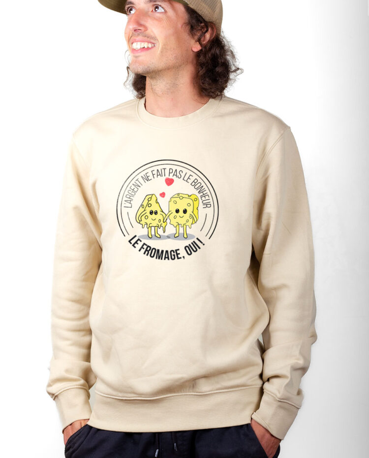 Sweatshirt Pull Homme Naturel PUHNAT LE FROMAGE FAIT LE BONHEUR