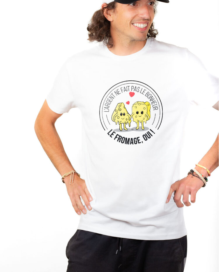 T shirt Homme Blanc TSHB LE FROMAGE FAIT LE BONHEUR