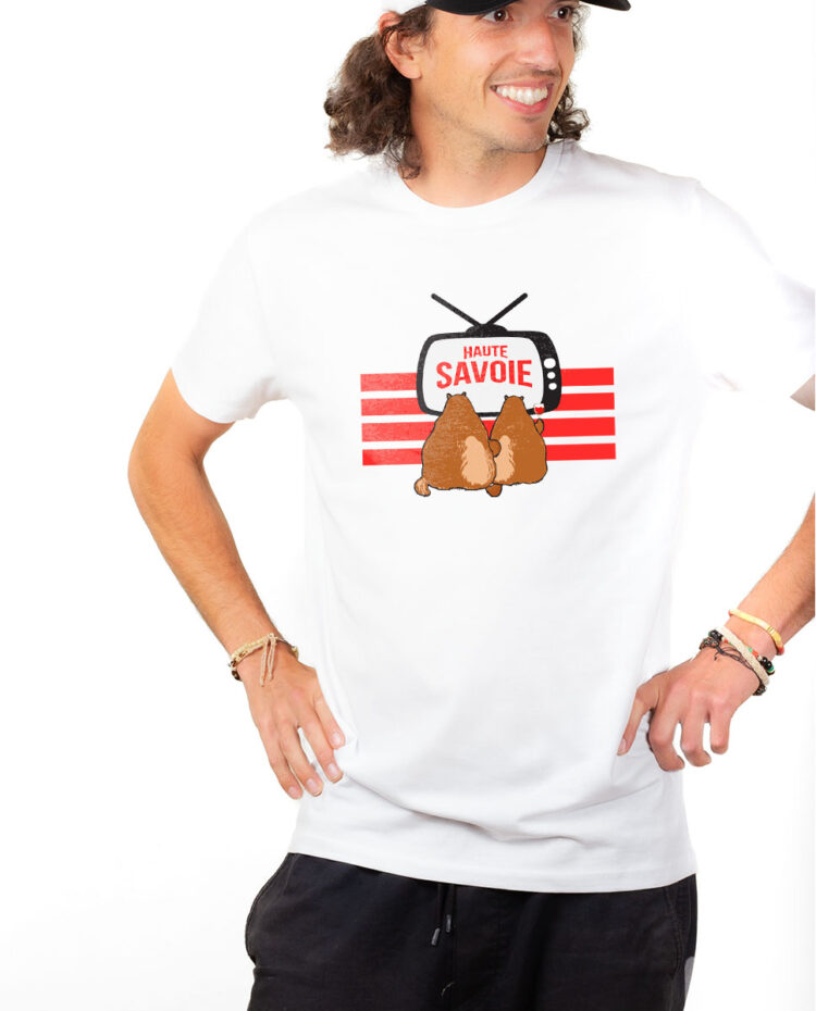 T shirt Homme Blanc TSHB MARMOTTES TV HAUTE SAVOIE