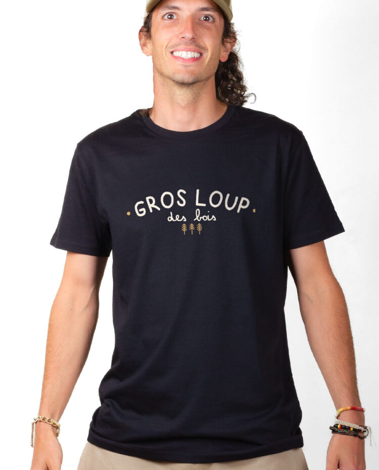 T shirt Homme Noir TSHN GROS LOUP DES BOIS