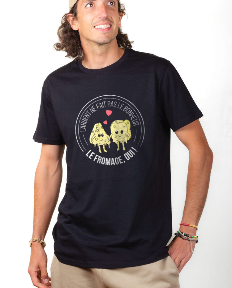 T shirt Homme Noir TSHN LE FROMAGE FAIT LE BONHEUR