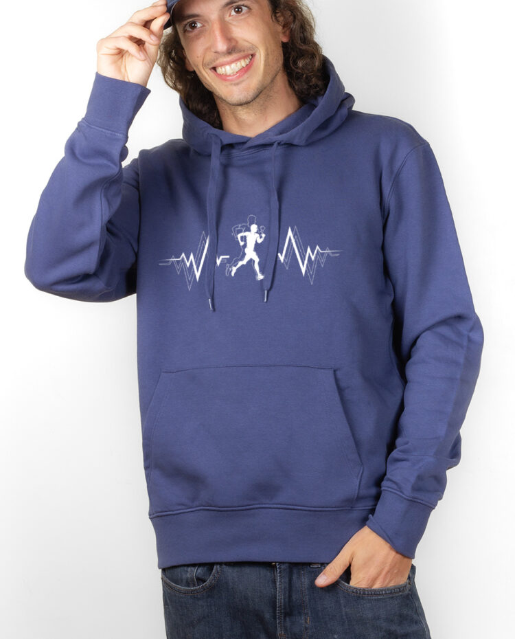 TRAIL BATTEMENTS DE COEUR Hoodie Sweat capuche homme Bleu SWHBLE149