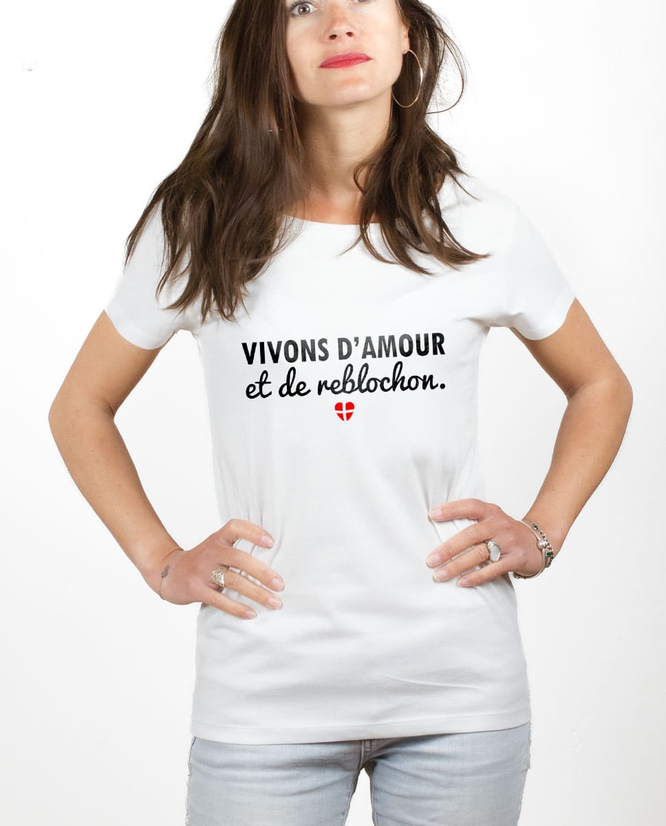 PROMO T-SHIRT FEMME : VIVONS D'AMOUR ET DE REBLOCHON-BLANC-XL