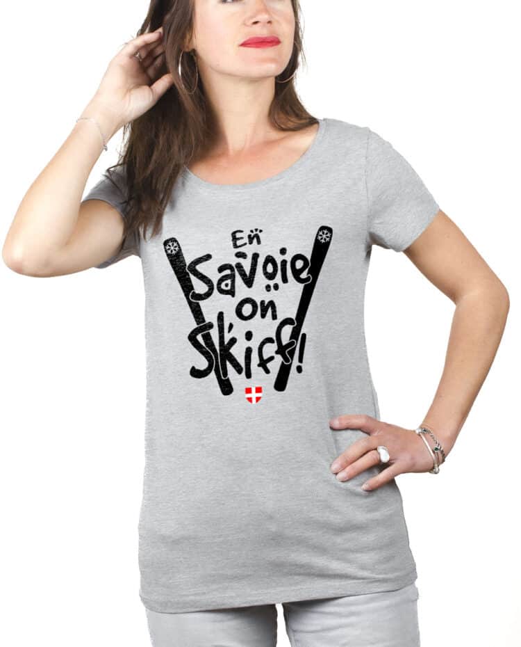 PROMO T-SHIRT FEMME : EN SAVOIE ON SKIFF-GRIS-M