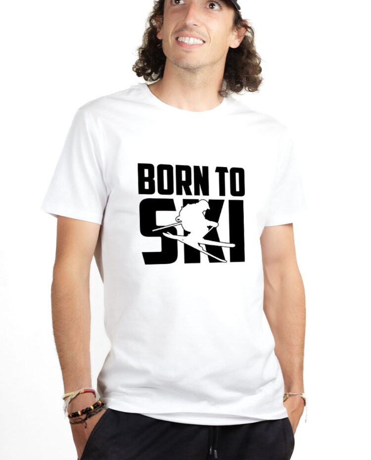 TSHB T shirt Homme Blanc BORN TO SKI