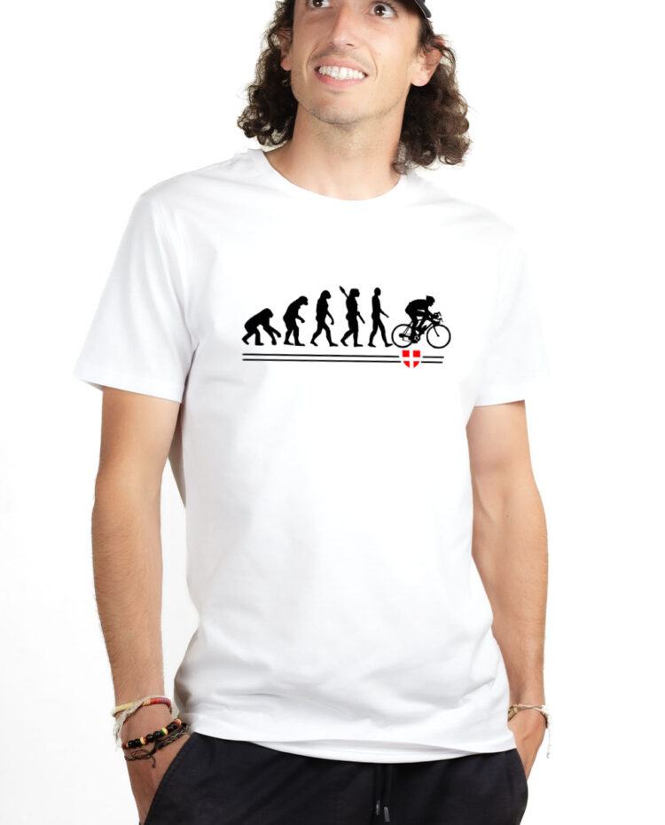 TSHB T shirt Homme Blanc EVOLUTION DE L HOMME EN CYCLISTE