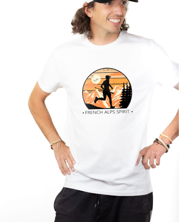 TSHB T shirt Homme Blanc FRENCH ALPS SPIRIT TRAIL