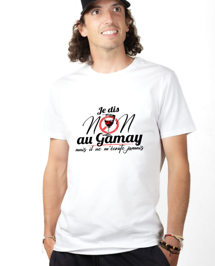 TSHB T shirt Homme Blanc JE DIS NON AU GAMAY