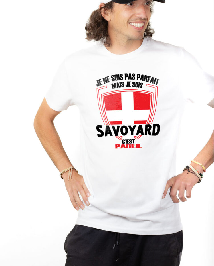 TSHB T shirt Homme Blanc JE NE SUIS PAS PARFAIT MAIS JE SUIS SAVOYARD