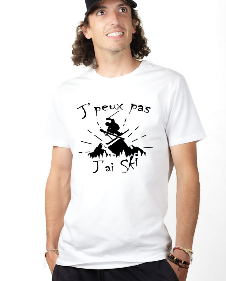 TSHB T shirt Homme Blanc J PEUX PAS J AI SKI