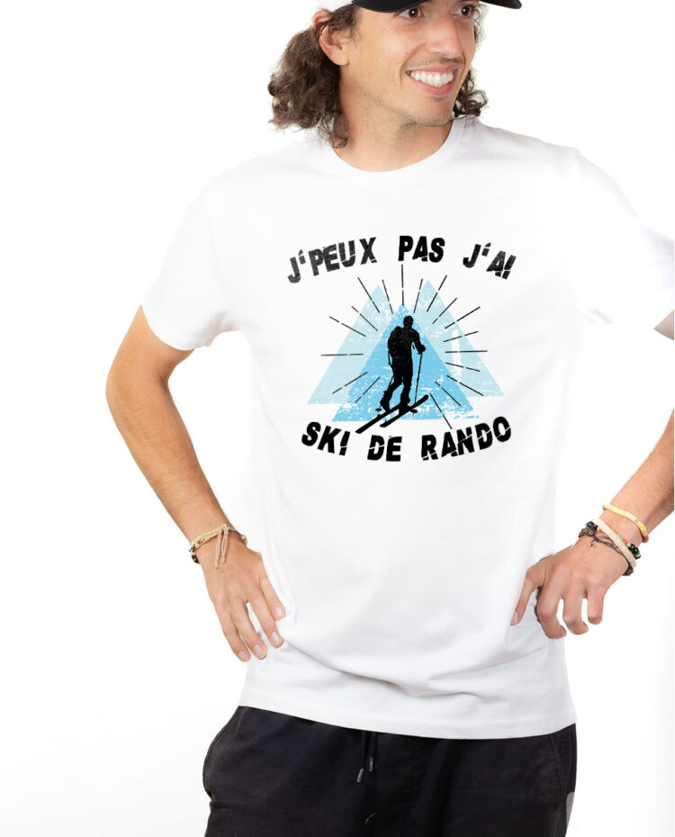 TSHB T shirt Homme Blanc J PEUX PAS J AI SKI DE RANDO