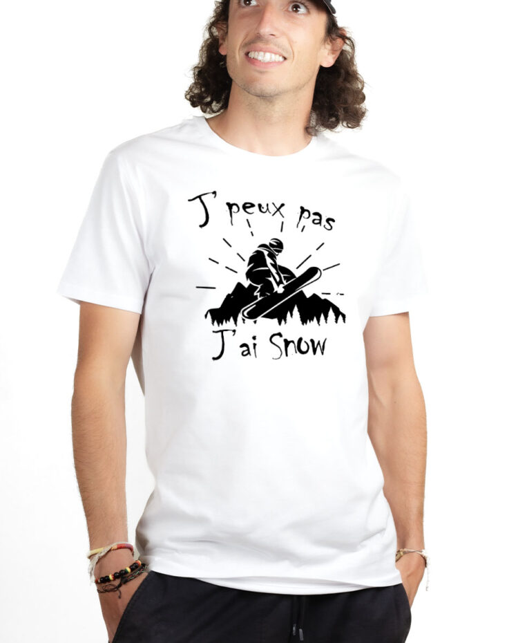 TSHB T shirt Homme Blanc J PEUX PAS J AI SNOW