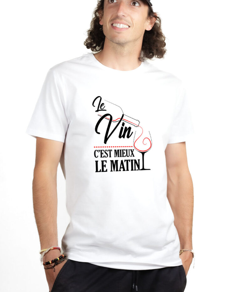 TSHB T shirt Homme Blanc LE VIN C EST MIEUX LE MATIN