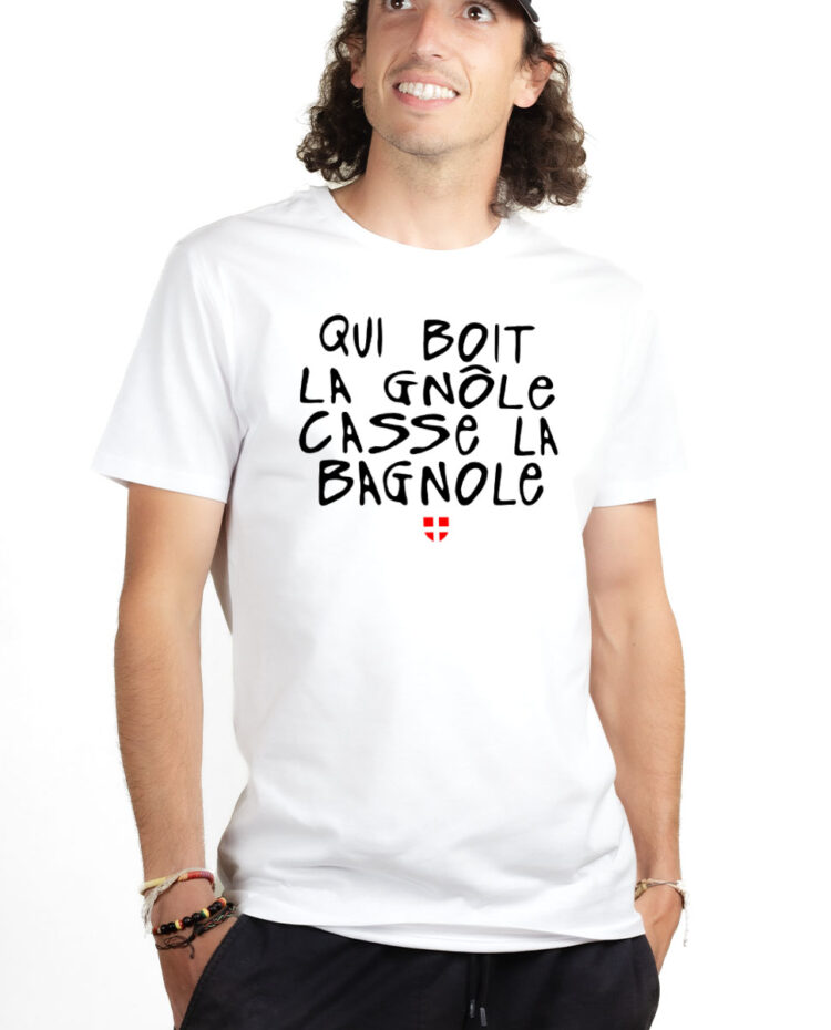 TSHB T shirt Homme Blanc QUI BOIT LA GNOLE CASSE LA BAGNOLE