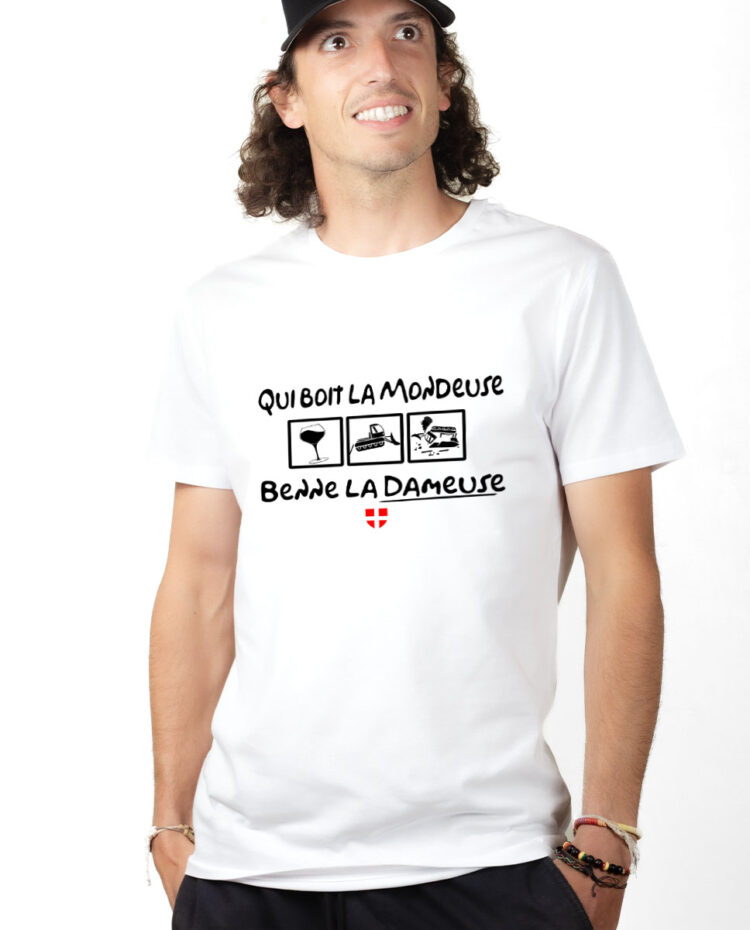 TSHB T shirt Homme Blanc QUI BOIT LA MONDEUSE BENNE LA DAMEUSE