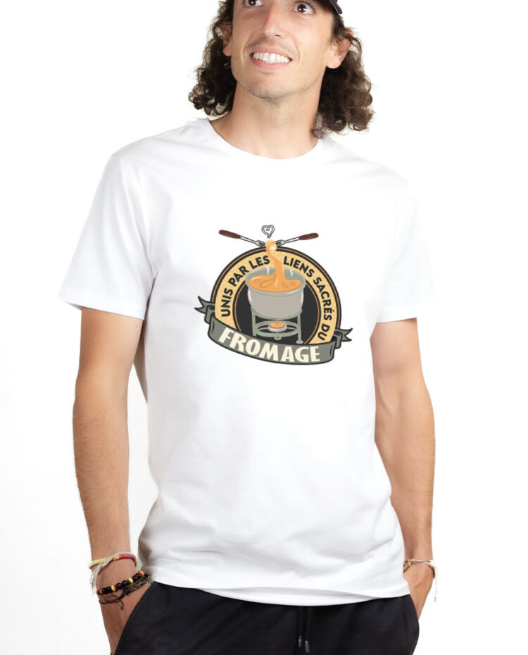 TSHB T shirt Homme Blanc UNIS PAR LES LIENS SACRES DU FROMAGE