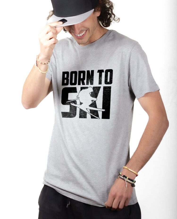 TSHG T shirt Homme Gris BORN TO SKI