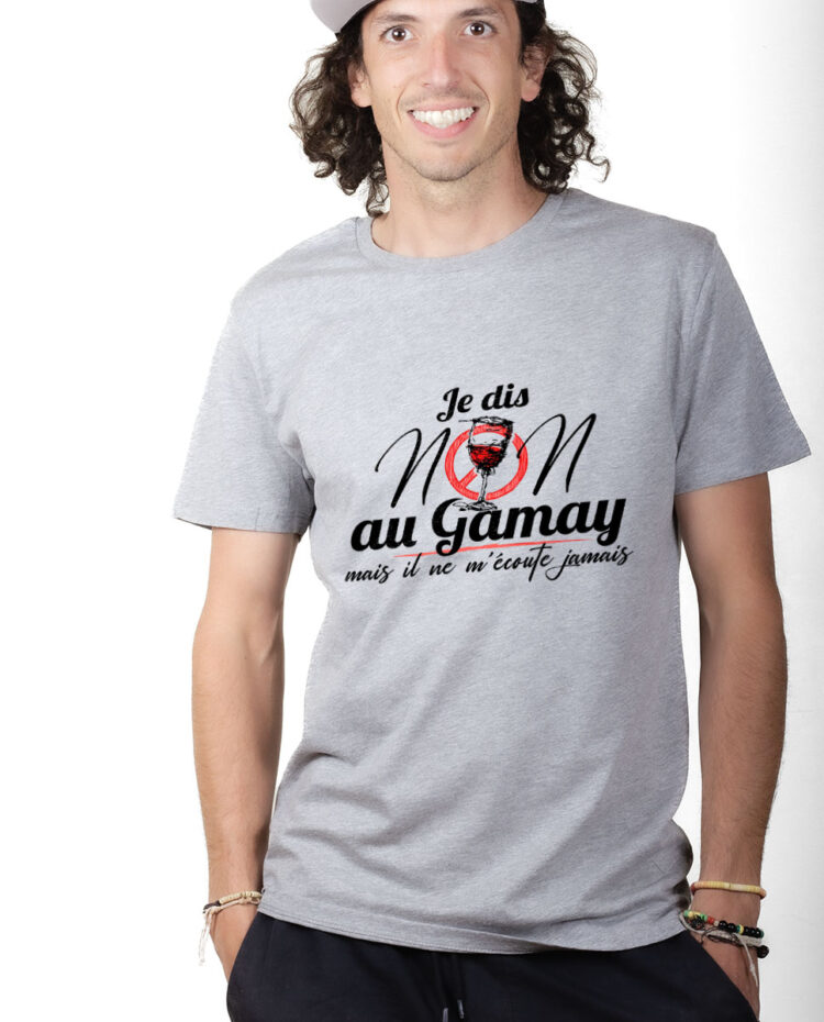 TSHG T shirt Homme Gris JE DIS NON AU GAMAY