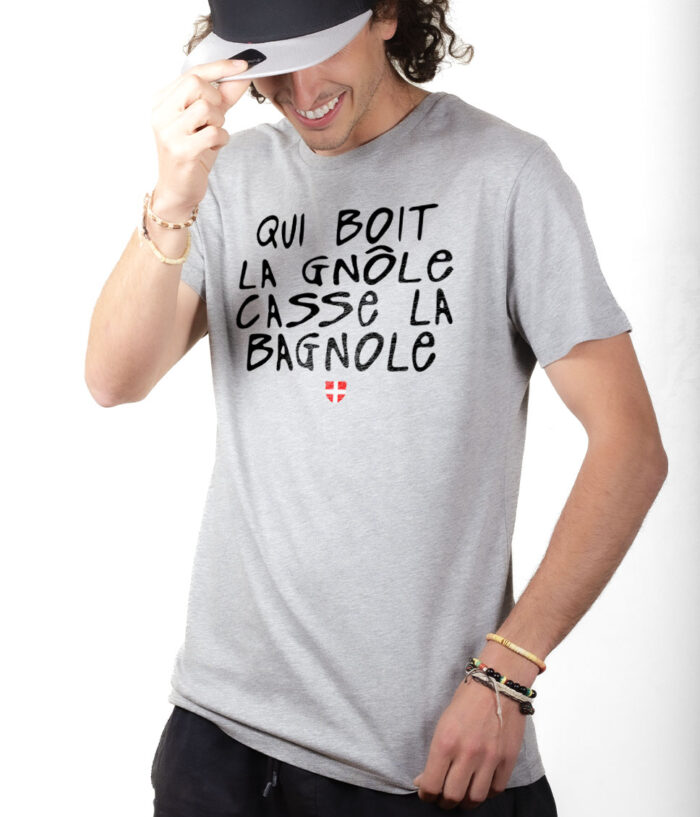 TSHG T shirt Homme Gris QUI BOIT LA GNOLE CASSE LA BAGNOLE