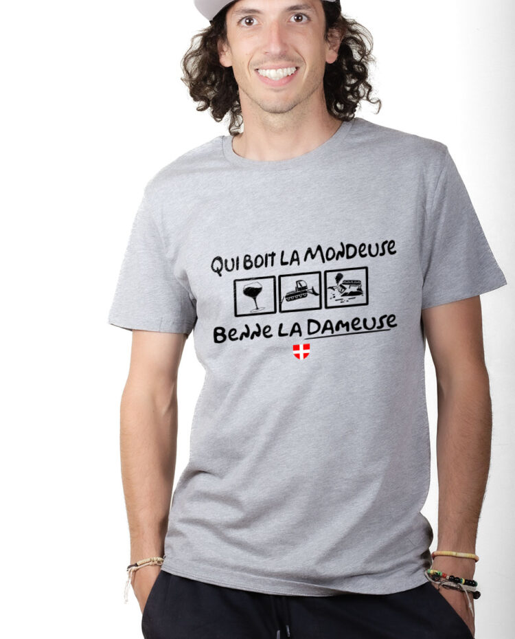 TSHG T shirt Homme Gris QUI BOIT LA MONDEUSE BENNE LA DAMEUSE