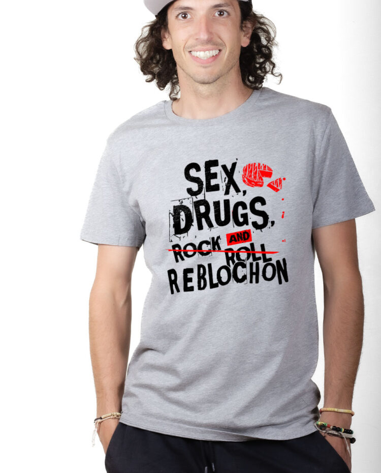 TSHG T shirt Homme Gris SEX DRUGS AND REBLOCHON