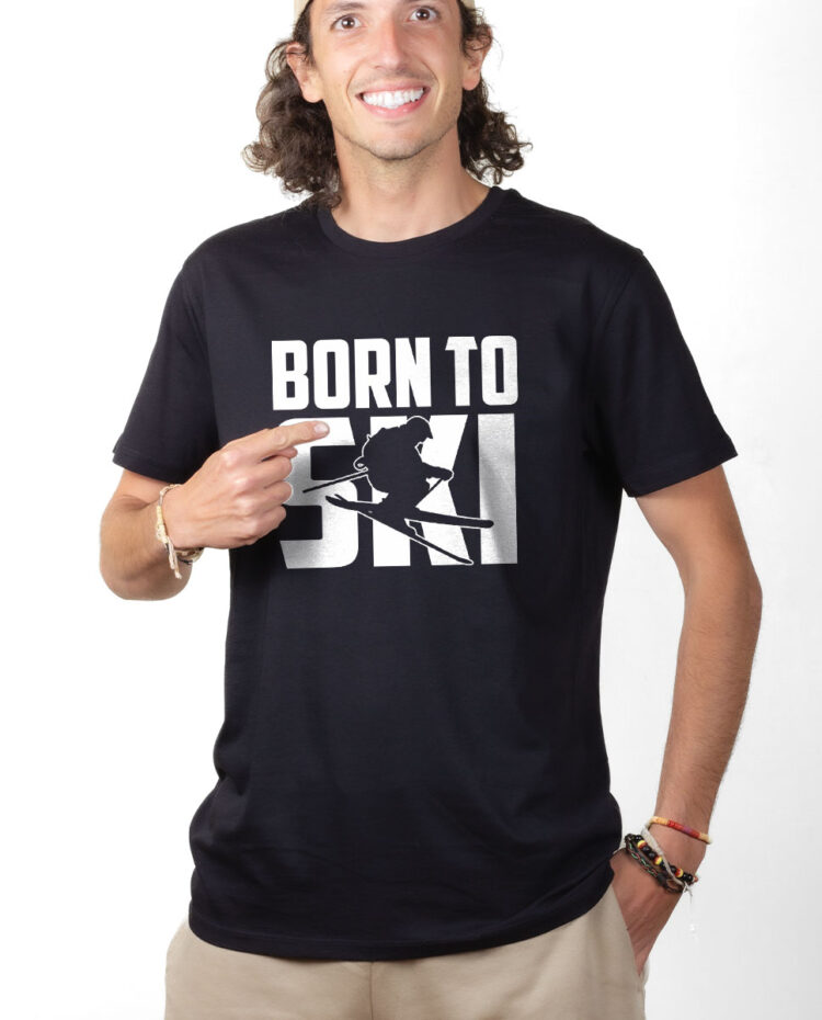 TSHN T shirt Homme Noir BORN TO SKI