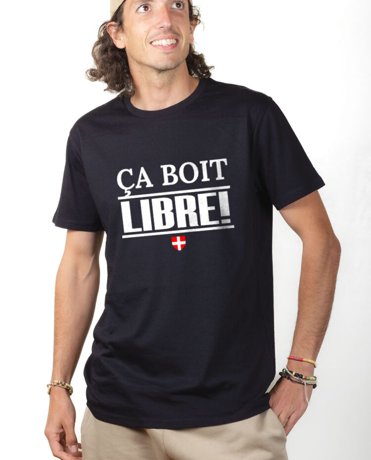 TSHN T shirt Homme Noir CA BOIT LIBRE