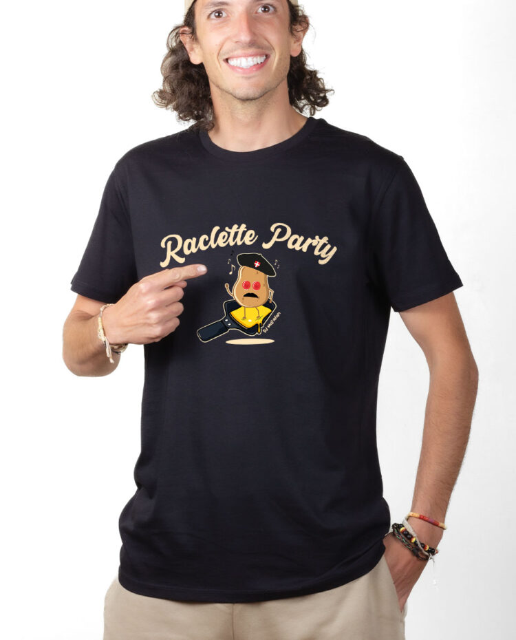 TSHN T shirt Homme Noir DJ MATAFAN RACLETTE PARTY