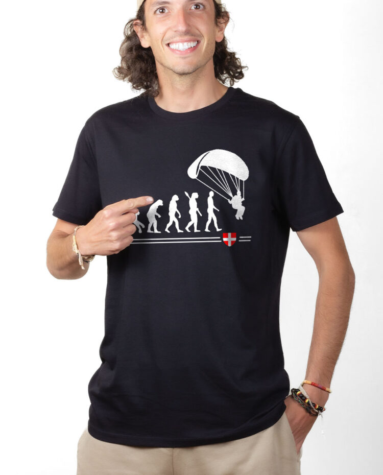 TSHN T shirt Homme Noir EVOLUTION PARAPENTE