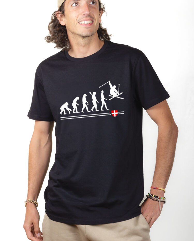 TSHN T shirt Homme Noir EVOLUTION SKI