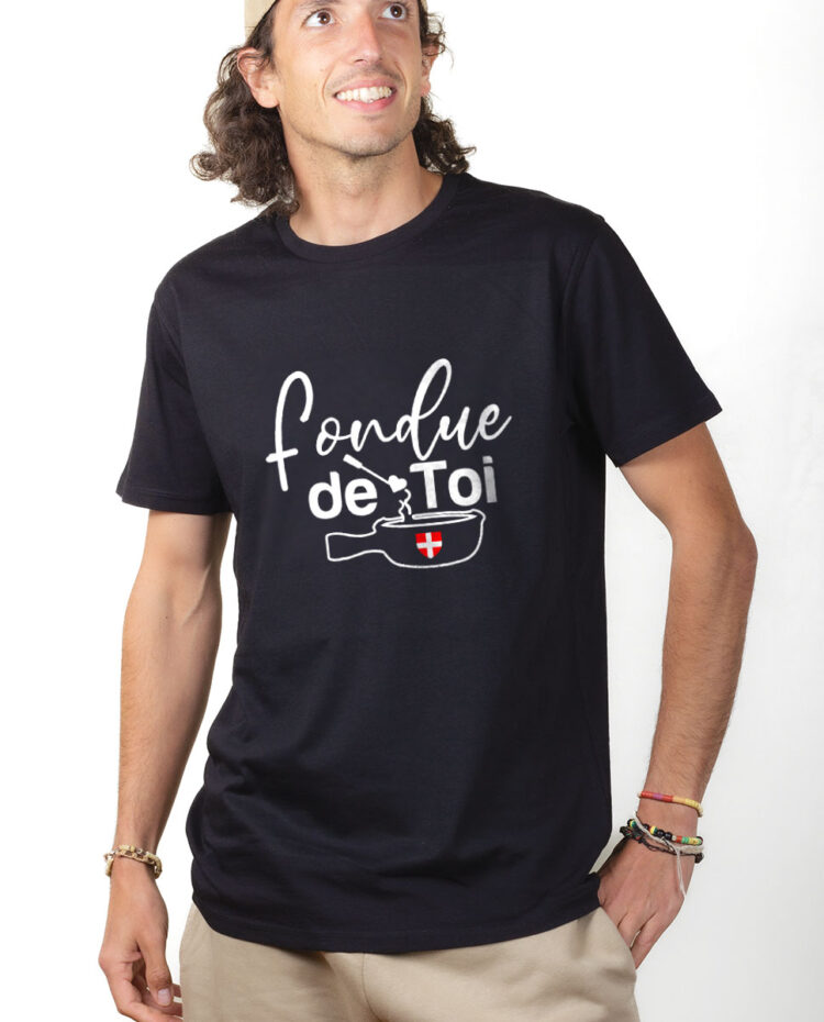 TSHN T shirt Homme Noir FONDUE DE TOI