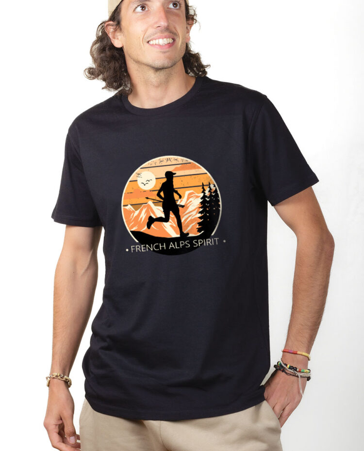 TSHN T shirt Homme Noir FRENCH ALPS SPIRIT TRAIL