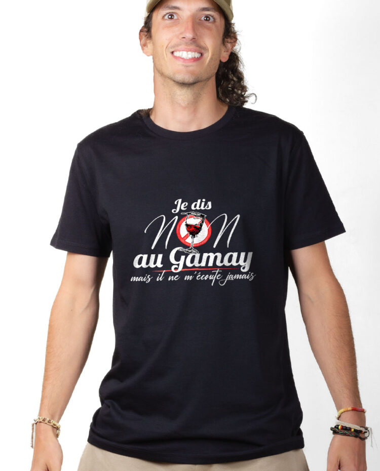 TSHN T shirt Homme Noir JE DIS NON AU GAMAY