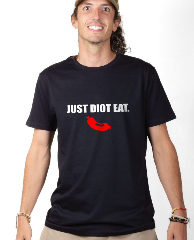 TSHN T shirt Homme Noir JUST DIOT EAT