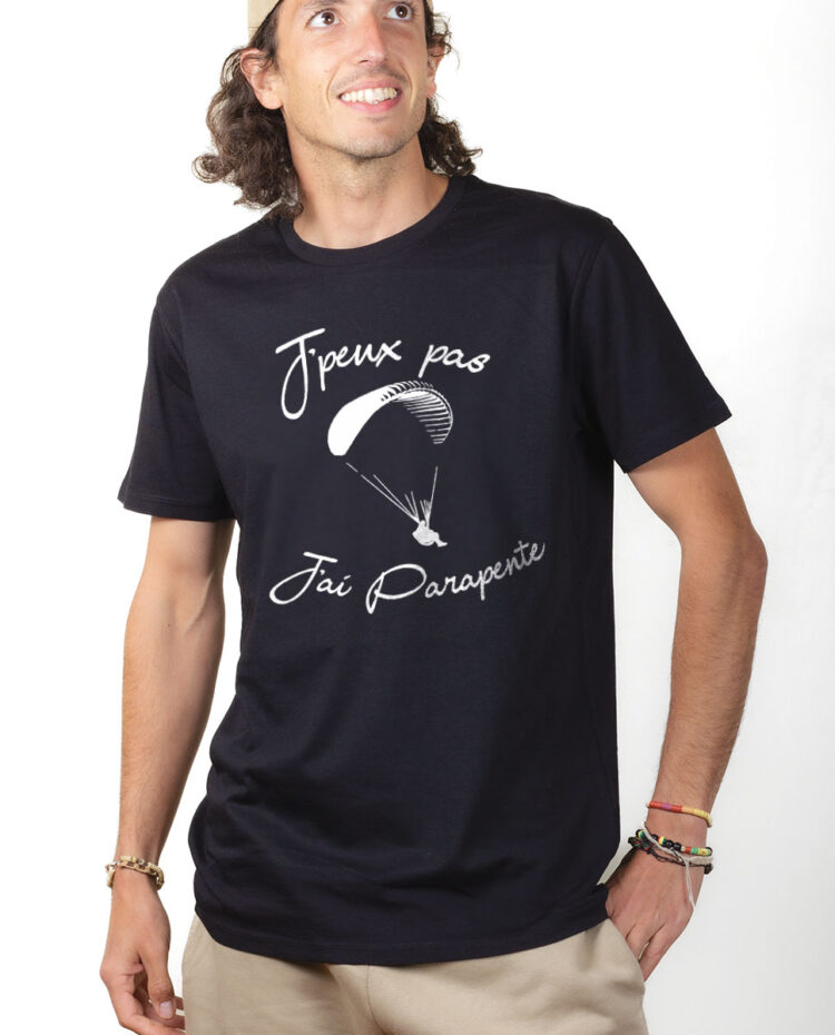 TSHN T shirt Homme Noir J PEUX PAS J AI PARAPENTE